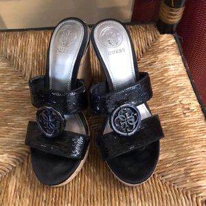 Guess Black sequin sandals wedges/platform